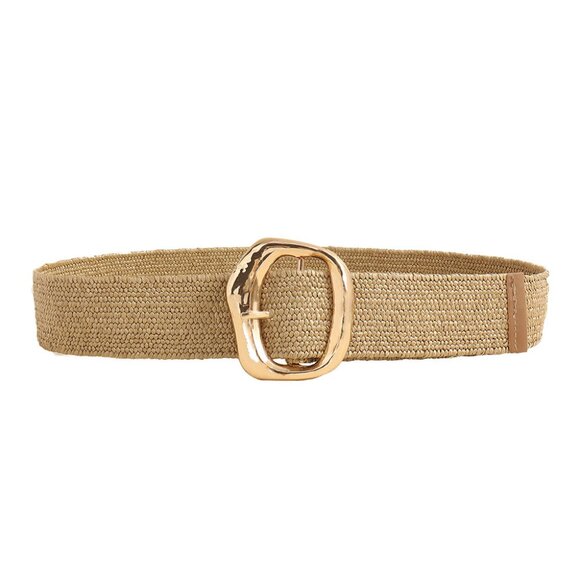 2/$30 Wide Woven Straw Belt Gold Tone Buckle Waist Cincher For Tunic Dress Coat - Picture 5 of 11